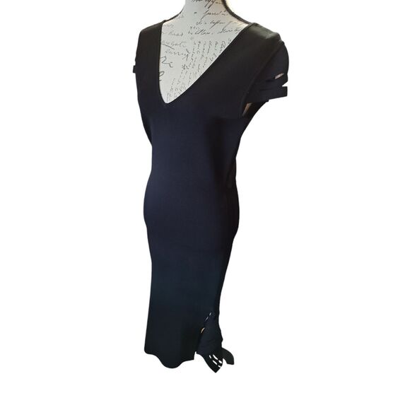 Roland Mouret Superb Black Cocktail Dress Black size Medium Midi Stretch Classy - Picture 4 of 6